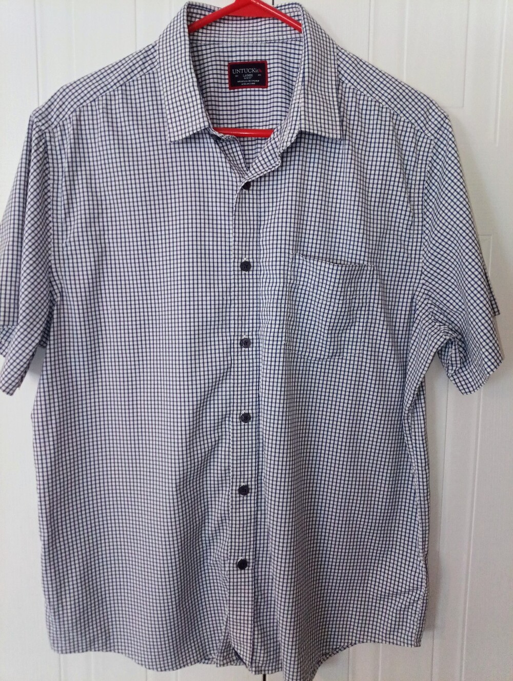 UNTUCKit Blue White Check Slim Fit Button Shirt Men’s Large Short Sleeve